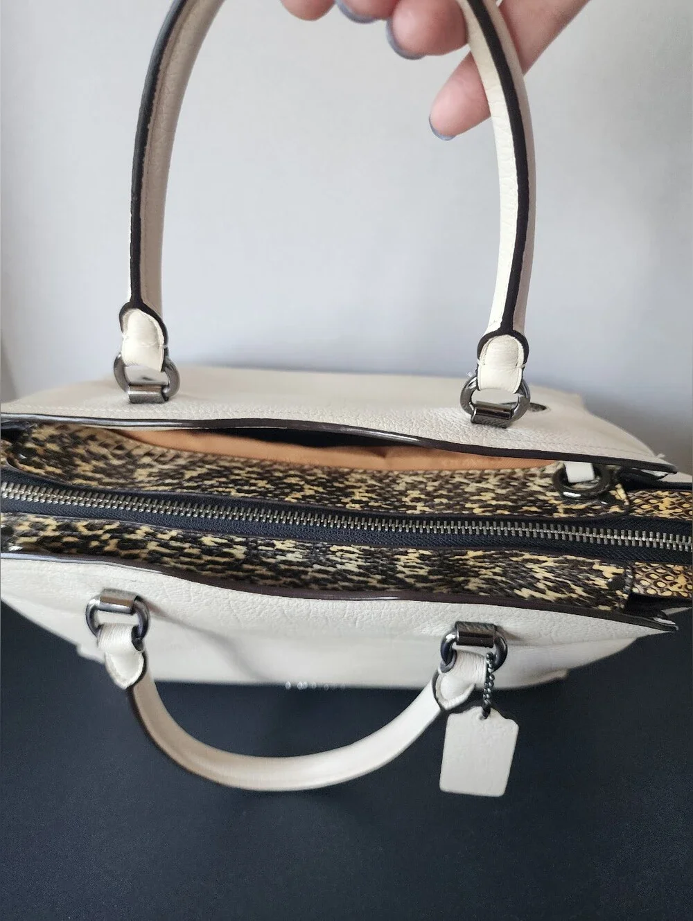 SALE! Coach Off-White Pebbled Leather Satchel with Dark Trim and Silver Hardware